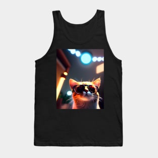 Adorable Kitten with Glasses - Modern Digital Art Tank Top